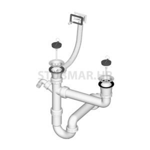 Liv Sifon za dvodjelni sudoper s priključkom i pravokutnim preljevom fi 52